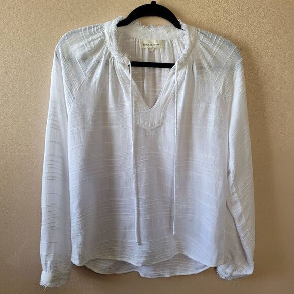 Cloth & Stone Linen Rayon Cotton Ruffle Raglan Pullover Textured Peasant Top XS - Picture 1 of 11
